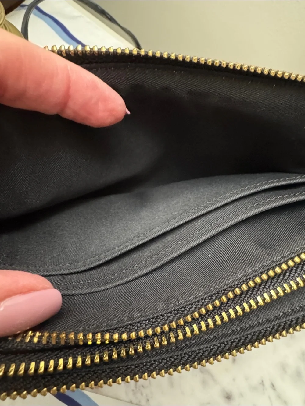 Coach Brown Signature Double Zip Wristlet with Gold Logo